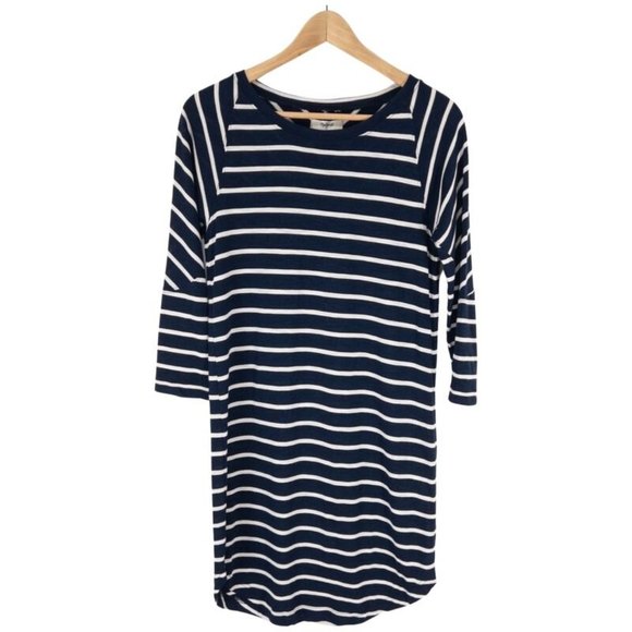 Madewell T-Shirt Dress Mini Size XS Striped‎ Navy Blue 3/4 Sleeve Crew Neck - Picture 1 of 6